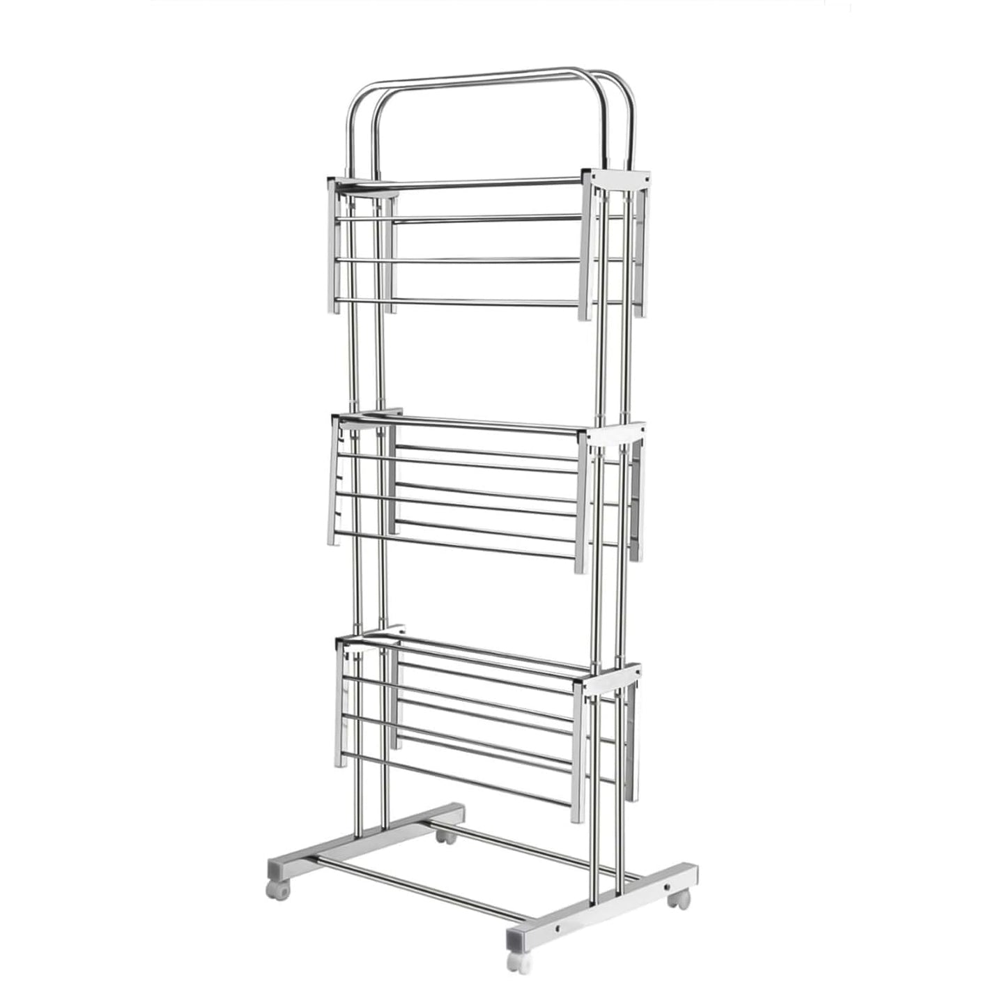 3 Layer Foldable Stainless Steel Cloth Drying Stand with Wheels